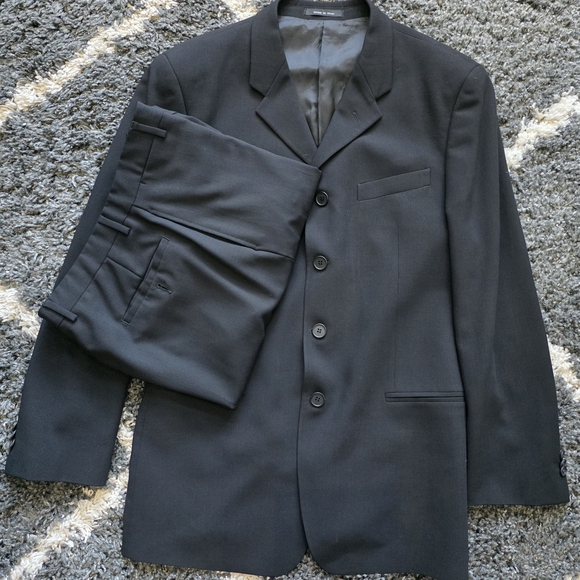 Emporio Armani Italy Black Wool Long Sleeve 2 Piece Mens Suit Pant Set Size 42R